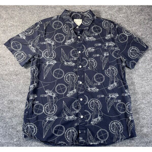 American Eagle AE Mens Sailboat Short Sleeve Button-Up Shirt Navy Blue Size L